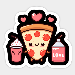 Pizza Party with a Pizza Slice, Cola, and a Milkshake | Cute Kawaii Food Art Sticker